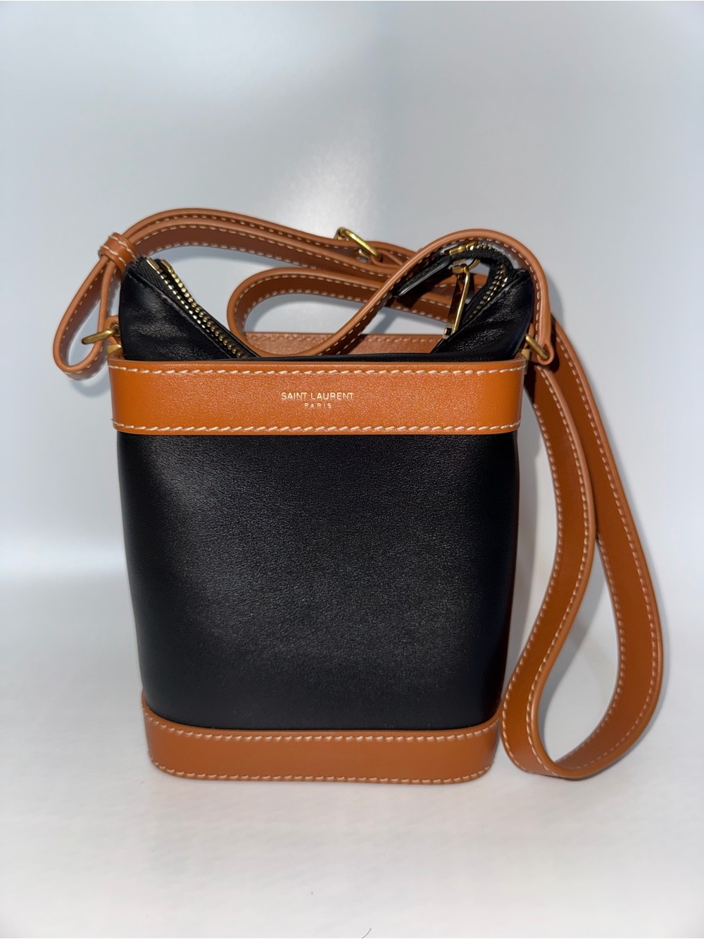 Saint Laurent Aphile Small Bicolor Leather Bucket Bag